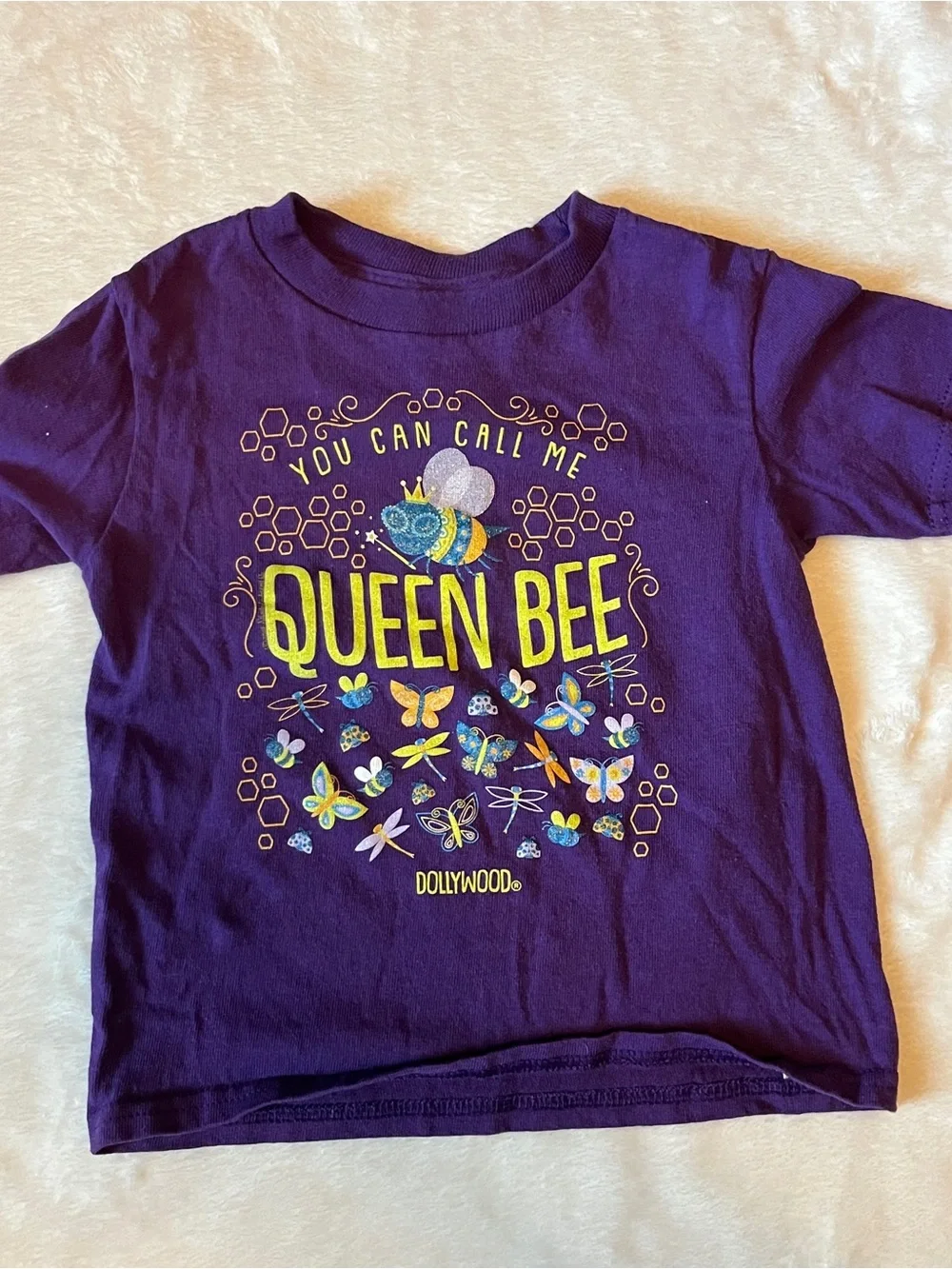 Kids Dollywood Bee Graphic Tee - Purple & Teal